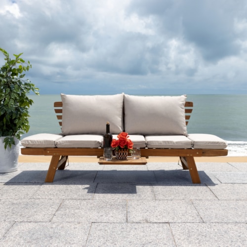 Safavieh Dune Wood And Polyeste Sofa In Natual / Light Gay