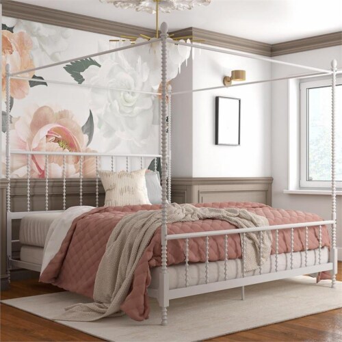 Pemberly Row Metal Canopy Bed in King Size Frame in White 1 Kroger