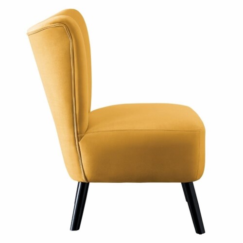 Pemberly Row Velvet Upholstered Accent Chair in Yellow Perspective: back