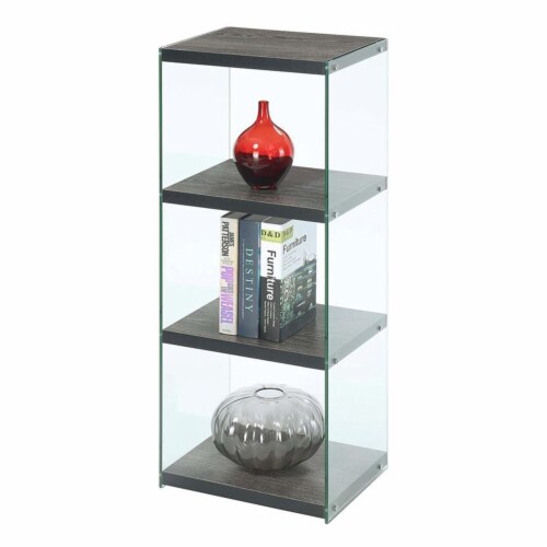 Pemberly Row Four-Tier Tower Bookcase in Gray Wood Finish Perspective: back