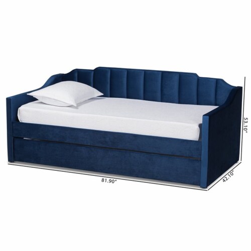 Bowery Hill Navy Blue Velvet Twin Size Daybed with Trundle Perspective: back