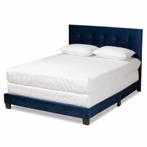 Bowery Hill Navy Blue Upholstered Queen Size Panel Bed Perspective: back