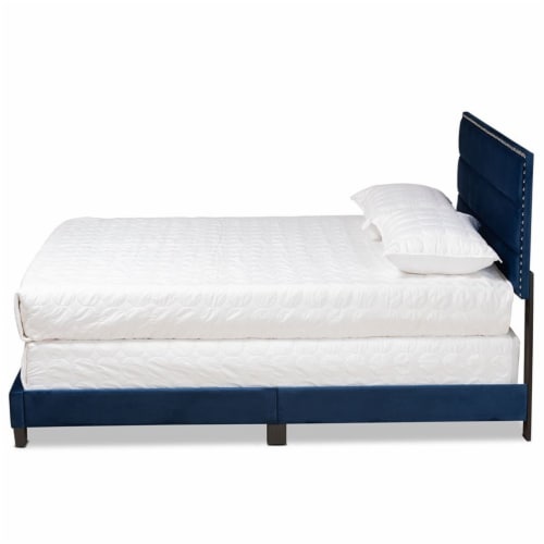 Bowery Hill Modern Navy Blue Upholstered Queen Size Panel Bed Perspective: back