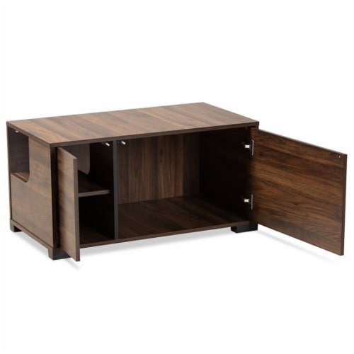 Bowery Hill Modern Walnut Brown Finished 2-Door Cat Litter Box Cover House Perspective: back