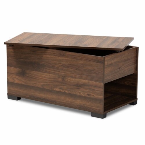 Bowery Hill Modern Walnut Brown Finished Cat Litter Box Cover House Perspective: back