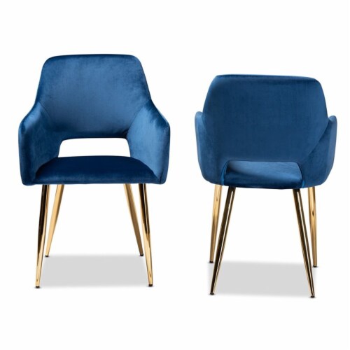 Bowery Hill Germaine Navy Blue Velvet Metal Dining Chairs (Set of 2) Perspective: back