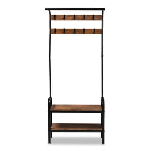 Bowery Hill Distressed Wood and Black Metal Finished Entryway Hall Tree Perspective: back