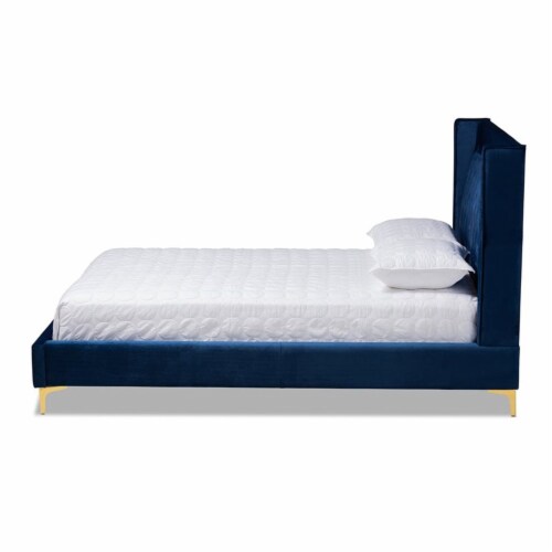 Bowery Hill Tufted Velvet Fabric Platform King Bed in Navy Blue Perspective: back