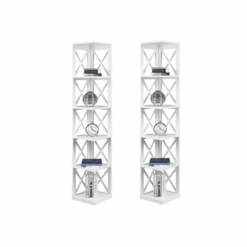 Home Square 5 Shelf Wood Corner Bookcase Set in White (Ste of 2) Perspective: back
