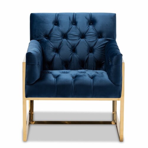 Bowery Hill Navy Velvet Upholstered Gold Finished Lounge Chair Perspective: back