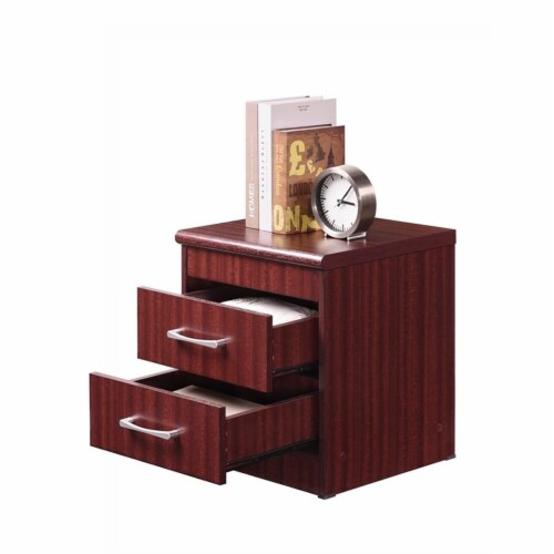 Home Square Contemporary 2 Drawer Wooden Nightstand Set in Mahogany (Set of 2) Perspective: back