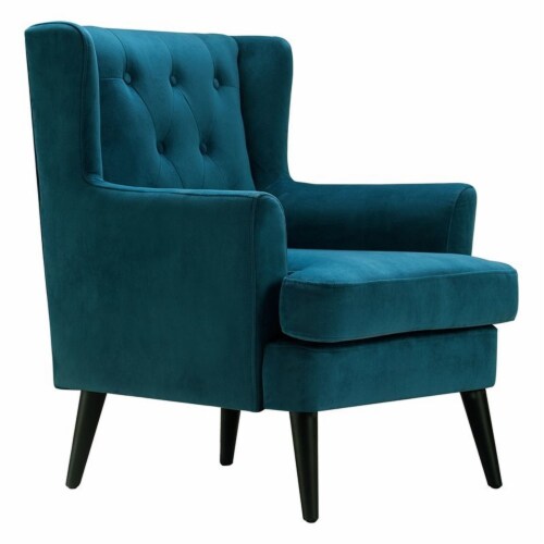Home Square 2 Piece Tufted Velvet Accent Chair Set in French Teal Blue Perspective: back