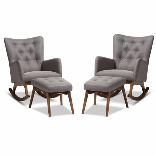 Home Square 2 Piece Tufted Upholstered Fabric Rocker and Ottoman