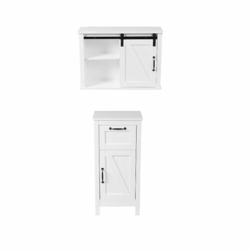 LuxenHome White Wood Storage Cabinet