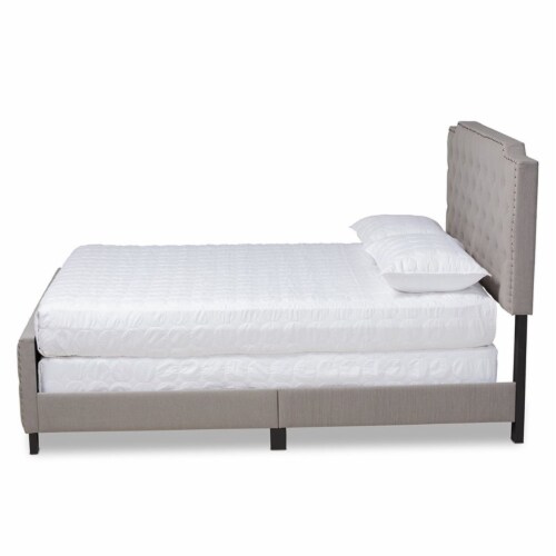 Bowery Hill King Size Grey Upholstered Button Tufted Panel Bed Perspective: back