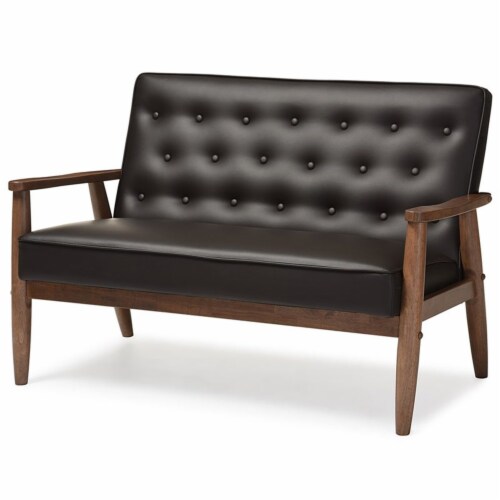 Home Square 2 Piece Faux Leather Sofa Set with Tufted Sofa and Loveseat in Brown Perspective: back