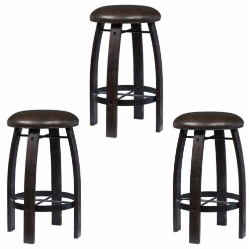 Home Square 3 Piece Whiskey Barrel Bar Stool Set in Distressed Stout Brown 1 Fry s Food Stores