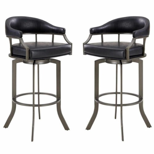 Home Square 2 Piece Swivel Faux Leather Bar Stool Set in Mineral