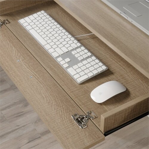 Pemberly Row Engineered Wood Computer Desk in Summer Oak Perspective: back