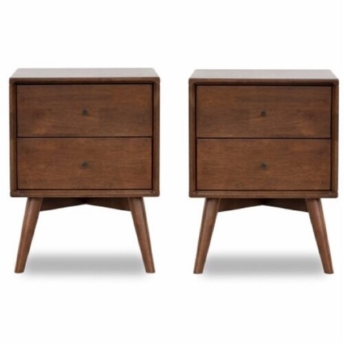 Home Square 2 Piece Mid Century Modern Wood Night Stand Set in
