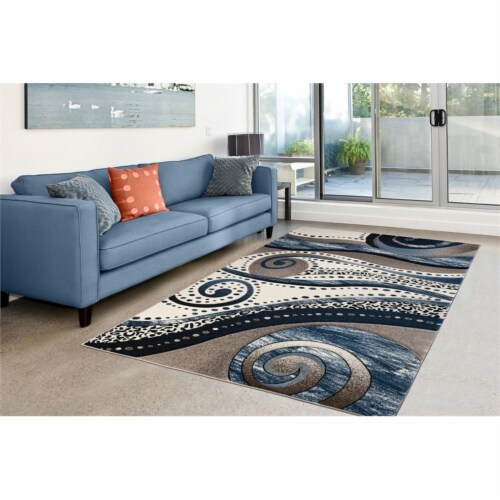 MDA Home Rhodes Cream/Blue Contemporary Polypropylene Area Rug - 3'5  x 5'5 Perspective: back