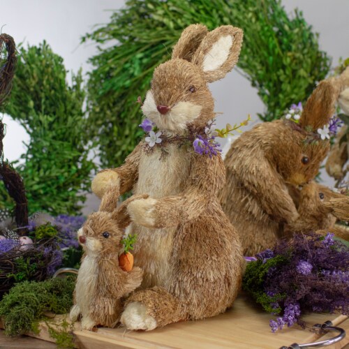Northlight 14  Sisal Mommy and Baby Bunny Easter Figure Perspective: back