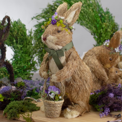 Northlight 15 Brown Sisal Bunny Rabbit with Basket Easter Figure Perspective: back