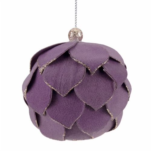 Northlight 7 Purple Flower Glitter Petal Shatterproof Ball Christmas Ornament Perspective: back