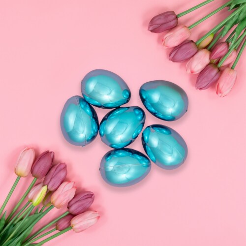 Northlight Set of 6 Metallic Blue Medium Size Easter Egg Decorations 3.5 Perspective: back