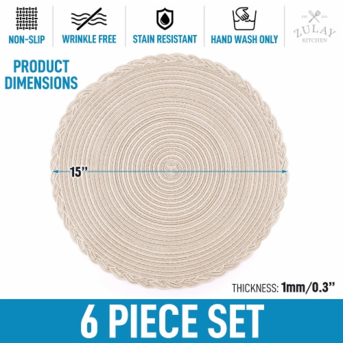 Zulay Kitchen Round Placemats Braided - Set of 6 - Ivory with Border Perspective: back