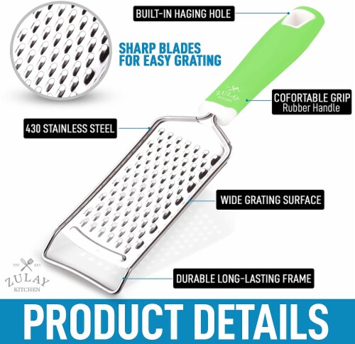 Zulay Kitchen Professional Stainless Steel Flat Handheld Cheese Grater - Green