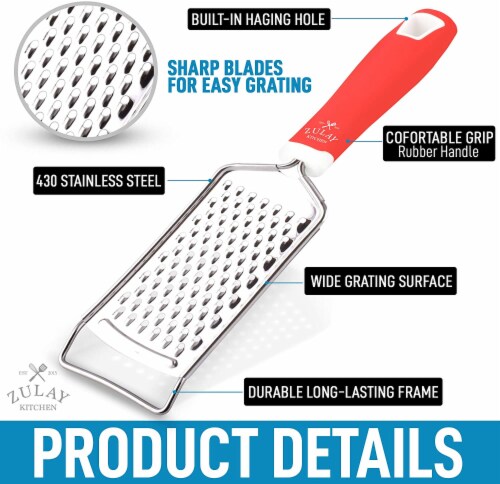 Zulay Kitchen Professional Stainless Steel Flat Handheld Cheese Grater - Red Perspective: back