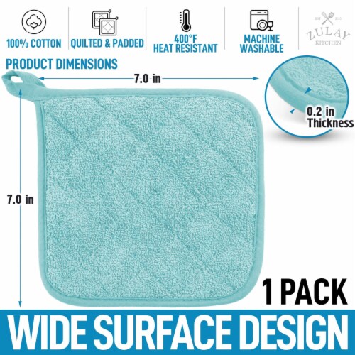 Zulay Kitchen Pot Holder - Quilted Terry Cloth Potholders 7x7 Inch (Aqua Sky) Perspective: back