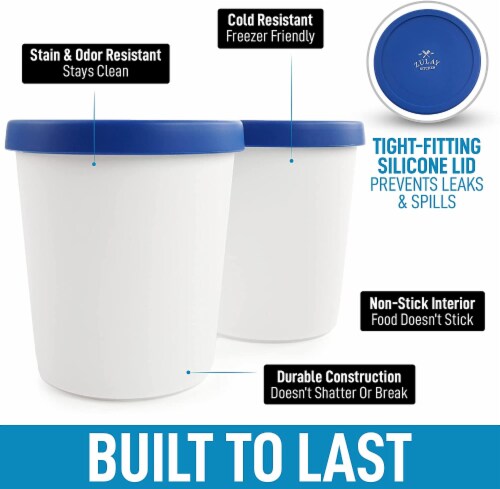 Zulay Kitchen Ice Cream Containers 2 Pack, 1 Quart- Blue Perspective: back