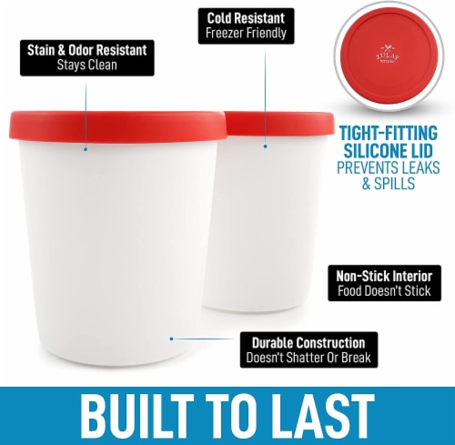 Zulay Kitchen Ice Cream Containers 2 Pack, 1 Quart- Red Perspective: back