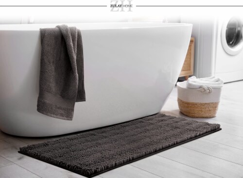 Zulay Kitchen Soft Shaggy Bathroom Rug - 17 x 47 - Line Stone Gray