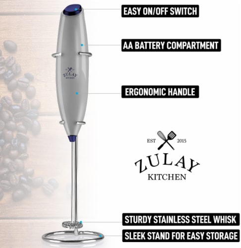 Zulay Kitchen Classic Milk Frother With Stand - Pop Silver/Dark Blue Perspective: back