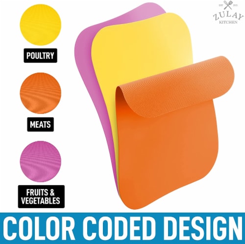 Zulay Kitchen Flexible Cutting Board Mats Set of 3 - Curved Edge (Yellow, Apricot, Grape) Perspective: back
