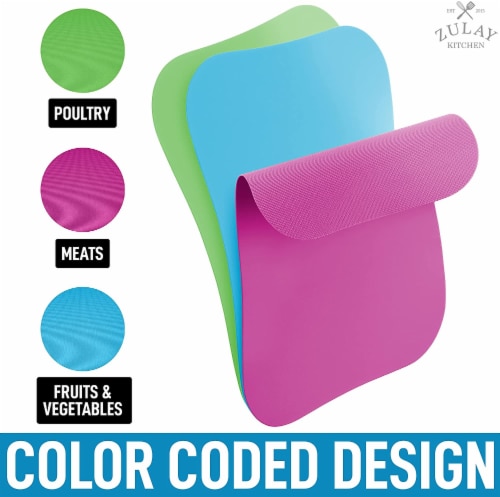 Zulay Kitchen Flexible Cutting Board Mats Set of 3 - Curved Edge (Green,Blue,Grape) Perspective: back