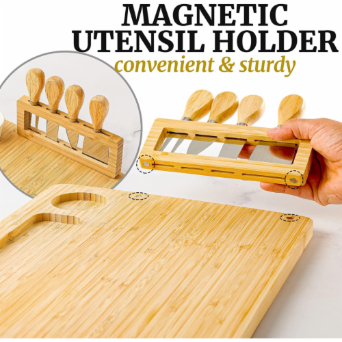 Zulay Kitchen Premium Bamboo Cheese Board Set Perspective: back