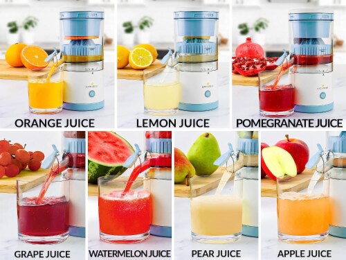 Zulay Kitchen Juice Vortex Lemon & Orange Juicer - Blue & White Perspective: back