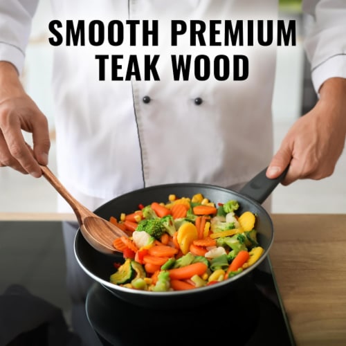 YWDL Natural Teak Cooking Spoon Scoop Kitchen Wooden Spatula Non-stick Utensils Set For Cooking With Hanging Hooks Cookware Tool