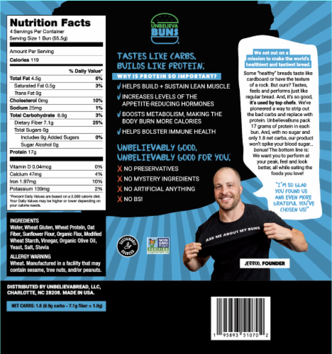 UnbelievaBuns High Protein Bread Bun Perspective: back
