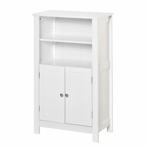 Bathroom Linen Storage Cabinet Freestanding Cupboard w/ Doors, Shelves, White Perspective: back