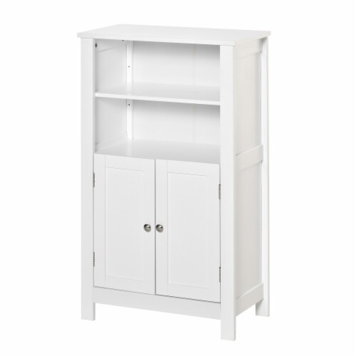 Bathroom Linen Storage Cabinet Freestanding Cupboard w/ Doors, Shelves, White Perspective: back