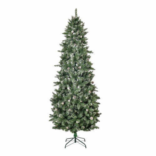 7.5' Fake Unlit Holiday Christmas Tree w/ Snow-Dipped Branches & Metal Stand Perspective: back