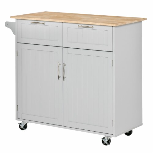 Modern Wooden Rolling Kitchen Island Storage Cart Serving Trolley w/ Towel Rack Perspective: back