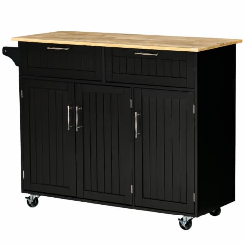 48  Kitchen Island Utility Rolling Cart w/ 2 Storage Drawers & 3 Cabinets, Black Perspective: back