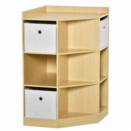 Space-Efficient Kids Storage Organizer for Small Bedrooms, Corner Shelf, Natural Perspective: back