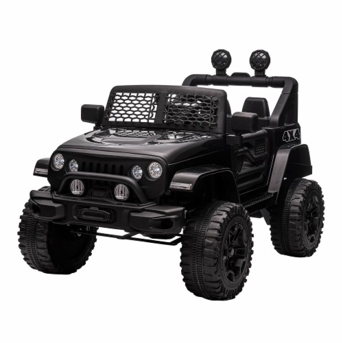 12V Battery Powered Kids Ride On Car Off Road Truck Toy w/ Parent Remote, Black Perspective: back